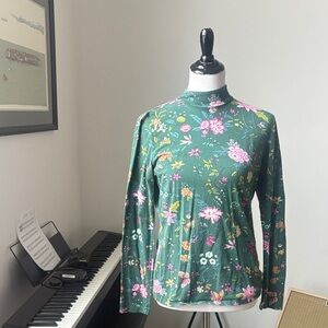 ANTHROPOLOGIE MAEVE Floral Mock Neck Long Sleeve Top - Green